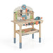 Kids wooden tool workbench playset with toy tools, magnetic rack, gears, and clock
