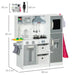Kids wooden toy kitchen in white and silver with accessories and storage, 90x90x32.5 cm