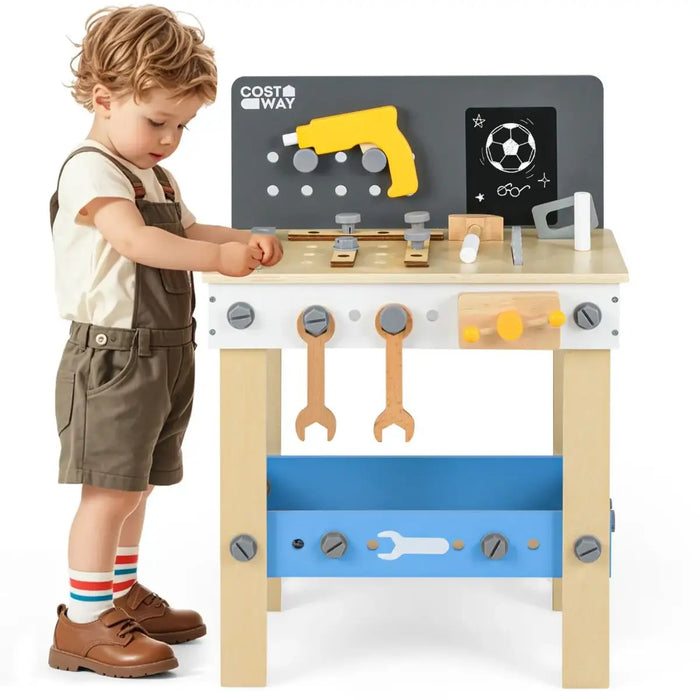Kids Wooden Workbench Playset – Chalkboard, Tools and Storage | Age 3+ COSTWAY - Little and Giant Explorers Costway