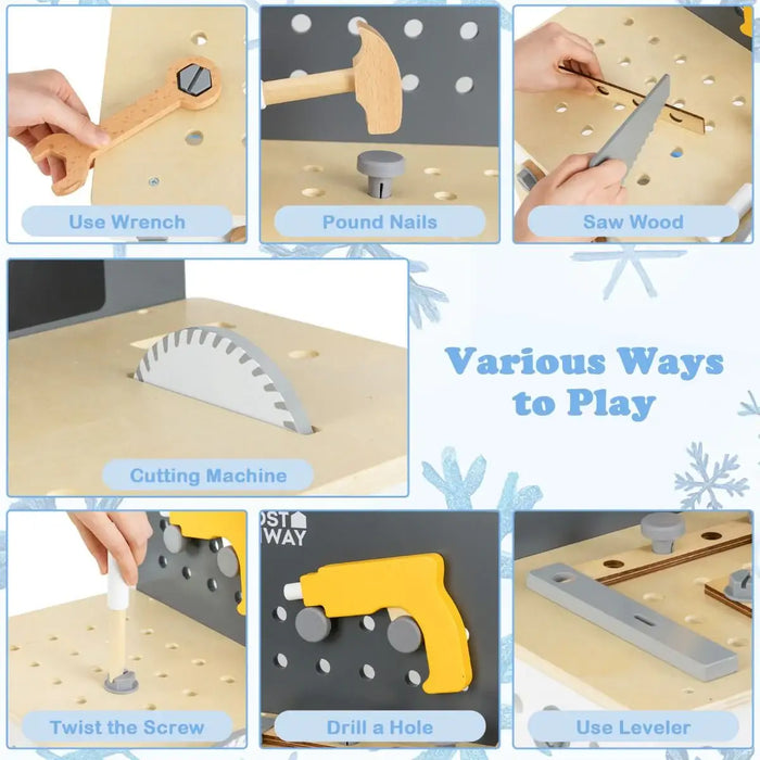 Kids Wooden Workbench Playset – Chalkboard, Tools and Storage | Age 3+ COSTWAY - Little and Giant Explorers Costway