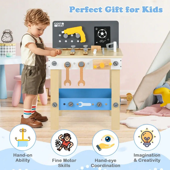 Kids Wooden Workbench Playset – Chalkboard, Tools and Storage | Age 3+ COSTWAY - Little and Giant Explorers Costway