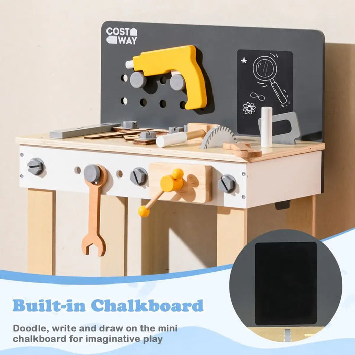 Kids Wooden Workbench Playset – Chalkboard, Tools and Storage | Age 3+ COSTWAY - Little and Giant Explorers Costway