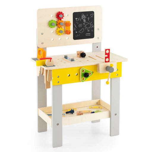 Kids Wooden Workbench with Blackboard, Saw, Hammer and Screwdriver - Little and Giant Explorers Costway