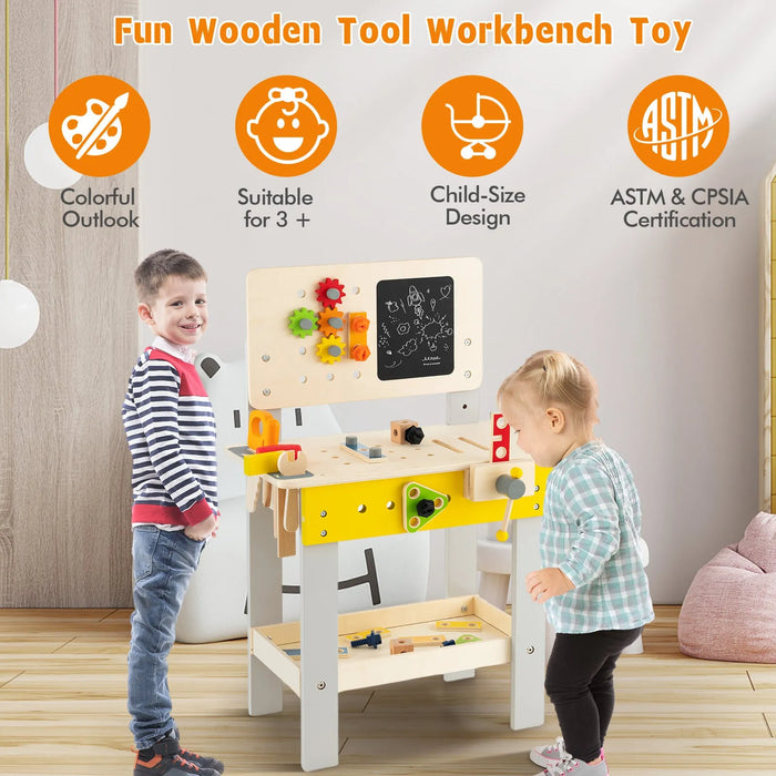 Kids Wooden Workbench with Blackboard, Saw, Hammer and Screwdriver - Little and Giant Explorers Costway