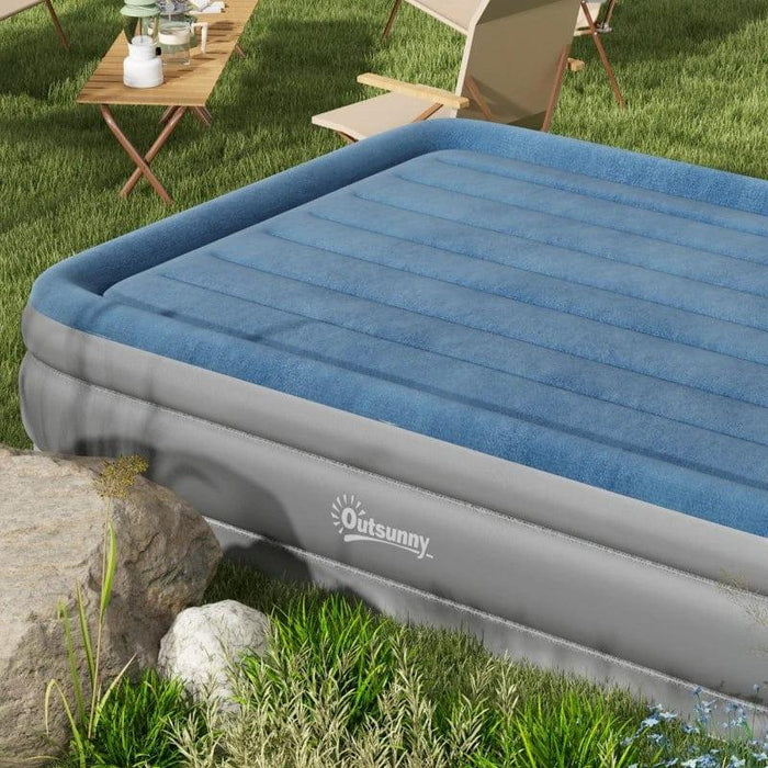 King-Size Inflatable Mattress, with Built-In Electric Pump and Bag - Little and Giant Explorers Outsunny