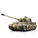 1/16 scale King Tiger RC tank with camouflage paint, infrared and BB battle systems on white background