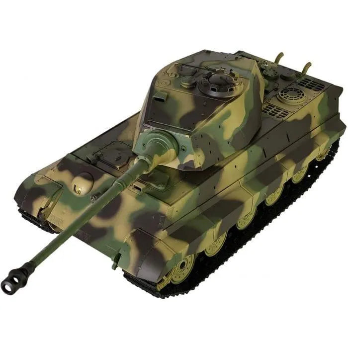 1/16 scale RC King Tiger tank with green and brown camouflage and detailed tracks