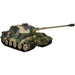 1/16 scale King Tiger RC tank with camouflage paint, long barrel, and detailed tracks