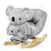 Plush grey koala rocker with baby koala, wooden base, and safety harness for kids