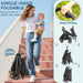 Woman holding a baby and a single-hand foldable stroller with text highlighting ease of use.