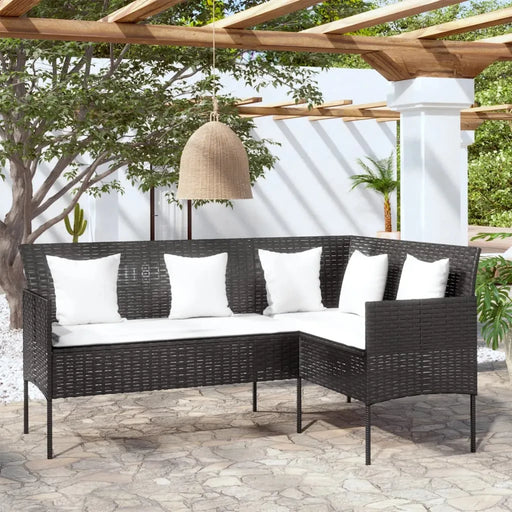 L-shaped Couch Sofa with Cushions Poly Rattan Black - Little and Giant Explorers vidaXL