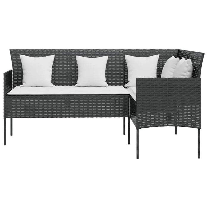 L-shaped Couch Sofa with Cushions Poly Rattan Black - Little and Giant Explorers vidaXL