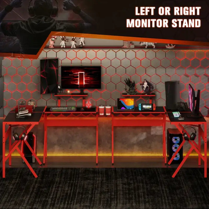 L-Shaped Gaming Desk – 125cm Black and Red Carbon Fibre Corner Desk | Adjustable Monitor Shelf HOMCOM - Little and Giant Explorers HOMCOM