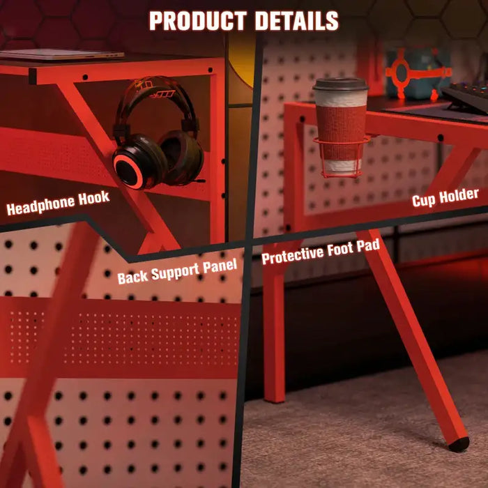 L-Shaped Gaming Desk – 125cm Black and Red Carbon Fibre Corner Desk | Adjustable Monitor Shelf HOMCOM - Little and Giant Explorers HOMCOM