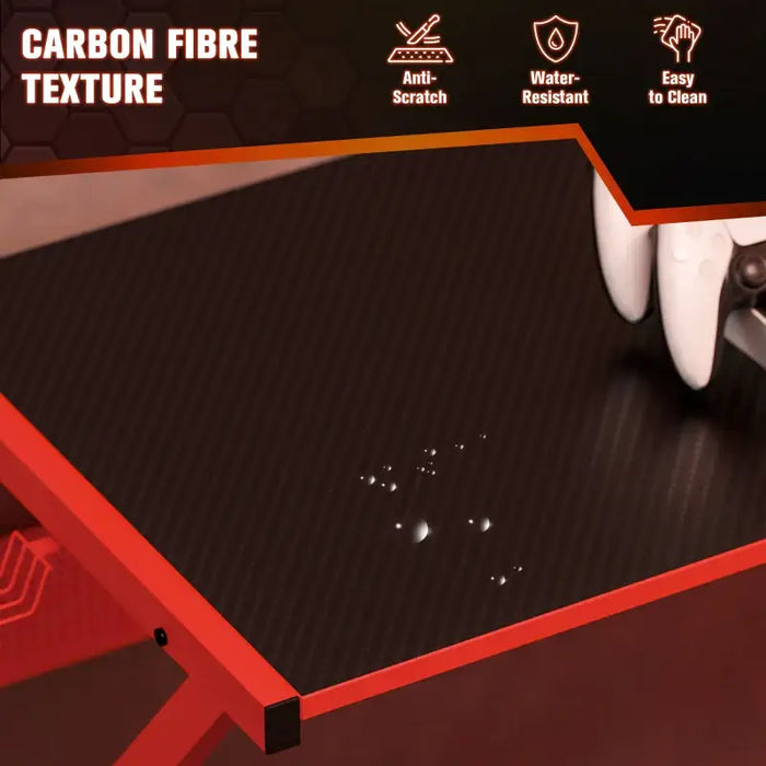 L-Shaped Gaming Desk – 125cm Black and Red Carbon Fibre Corner Desk | Adjustable Monitor Shelf HOMCOM - Little and Giant Explorers HOMCOM