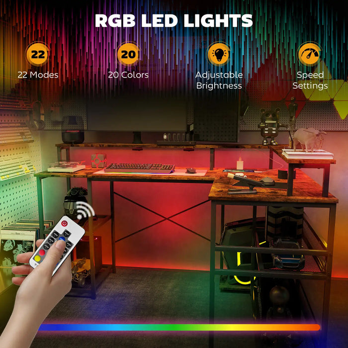 L Shaped Gaming Desk with LED Lights and Power Outlets 150cm - Little and Giant Explorers HOMCOM