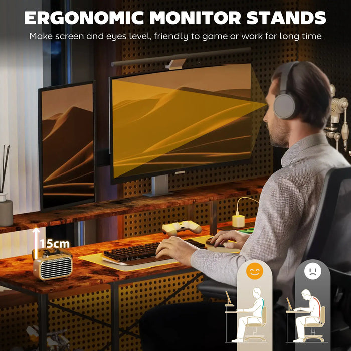 L Shaped Gaming Desk with LED Lights and Power Outlets 150cm - Little and Giant Explorers HOMCOM