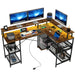 L Shaped Gaming Desk with LED Lights and Power Outlets 150cm - Little and Giant Explorers HOMCOM