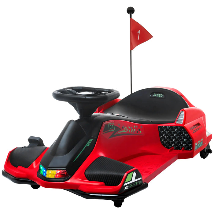 12V Electric Drift Go-Kart for Kids – Red | Ride-On with Drift Function and Music HOMCOM