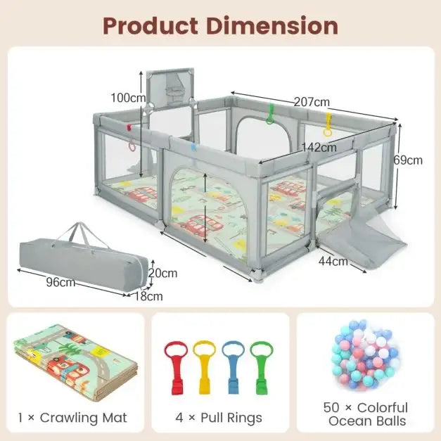 Large Multi-Activity Baby Playpen with Sports Centre in Light Grey - Little and Giant Explorers Costway