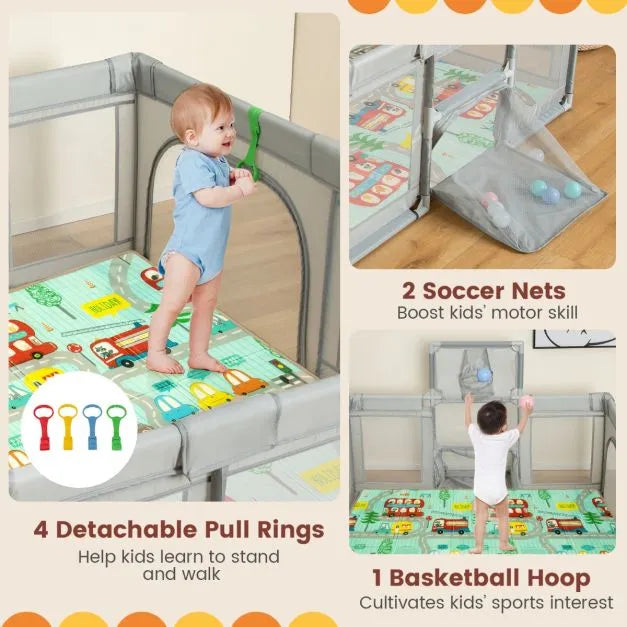 Large Multi-Activity Baby Playpen with Sports Centre in Light Grey - Little and Giant Explorers Costway
