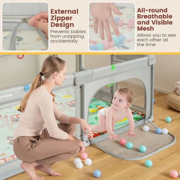Large Multi-Activity Baby Playpen with Sports Centre in Light Grey - Little and Giant Explorers Costway