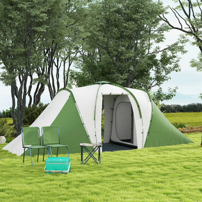 Large Camping Tunnel Tent with 2 Bedrooms and Living Area in Green (4 - 6 persons) - Little and Giant Explorers Outsunny