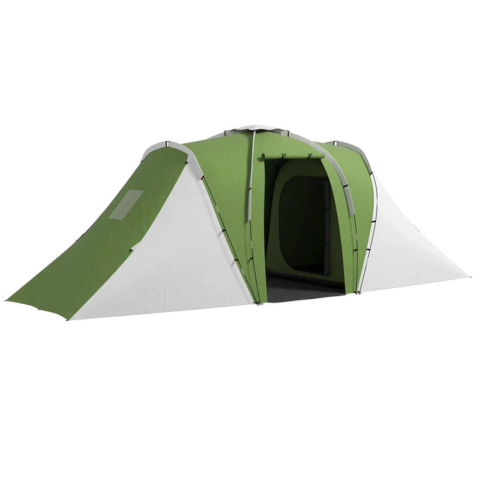 Large Camping Tunnel Tent with 2 Bedrooms and Living Area in Green (4 - 6 persons) - Little and Giant Explorers Outsunny