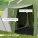 Large Camping Tunnel Tent with 2 Bedrooms and Living Area in Green (4 - 6 persons) - Little and Giant Explorers Outsunny