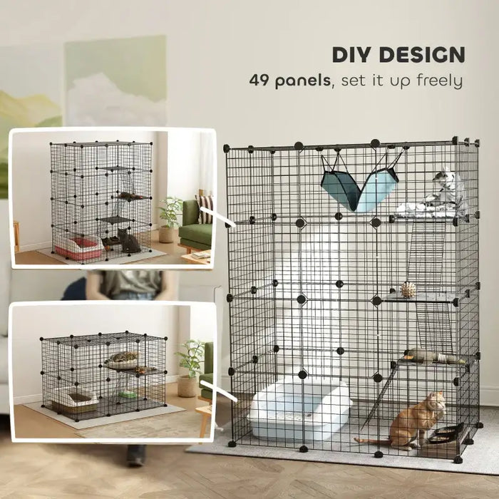 Large Cat Cage – 4-Tier Indoor Catio - Platforms, Ramps and Hammock | Customisable PAWHUT - Little and Giant Explorers PawHut