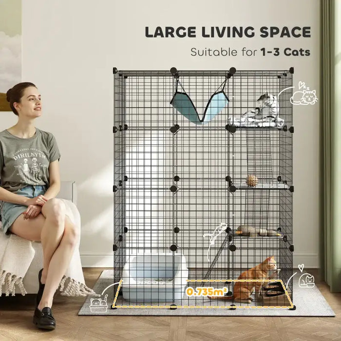 Large Cat Cage – 4-Tier Indoor Catio - Platforms, Ramps and Hammock | Customisable PAWHUT - Little and Giant Explorers PawHut