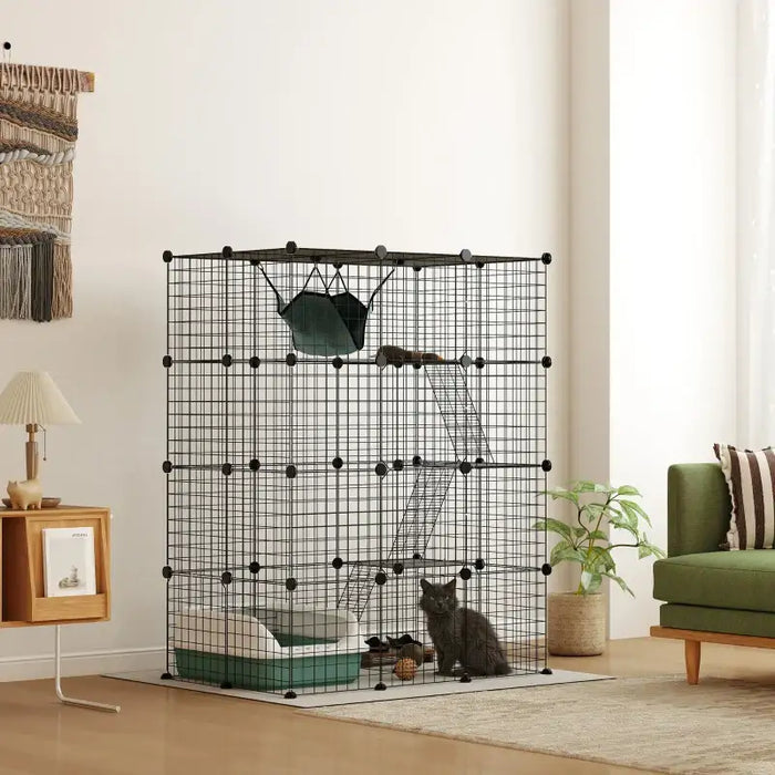 Large Cat Cage – 4-Tier Indoor Catio - Platforms, Ramps and Hammock | Customisable PAWHUT - Little and Giant Explorers PawHut