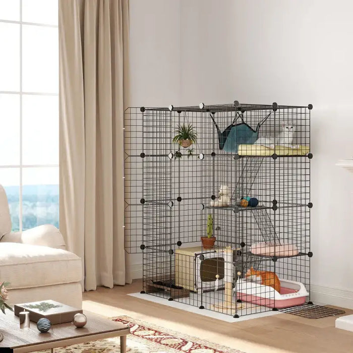 Large Cat Cage – 4-Tier Indoor Catio - Platforms, Ramps and Hammock | Customisable PAWHUT - Little and Giant Explorers PawHut