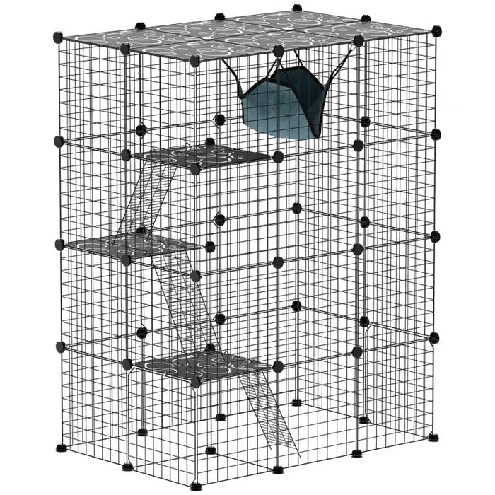 Large Cat Cage – 4-Tier Indoor Catio - Platforms, Ramps and Hammock | Customisable PAWHUT - Little and Giant Explorers PawHut