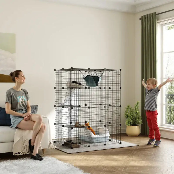 Large Cat Cage – 4-Tier Indoor Catio - Platforms, Ramps and Hammock | Customisable PAWHUT - Little and Giant Explorers PawHut
