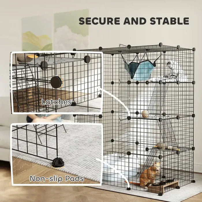 Large Cat Cage – 4-Tier Indoor Catio - Platforms, Ramps and Hammock | Customisable PAWHUT - Little and Giant Explorers PawHut