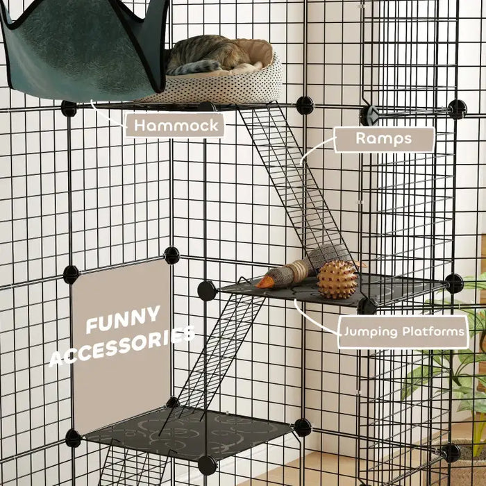Large Cat Cage – 4-Tier Indoor Catio - Platforms, Ramps and Hammock | Customisable PAWHUT - Little and Giant Explorers PawHut