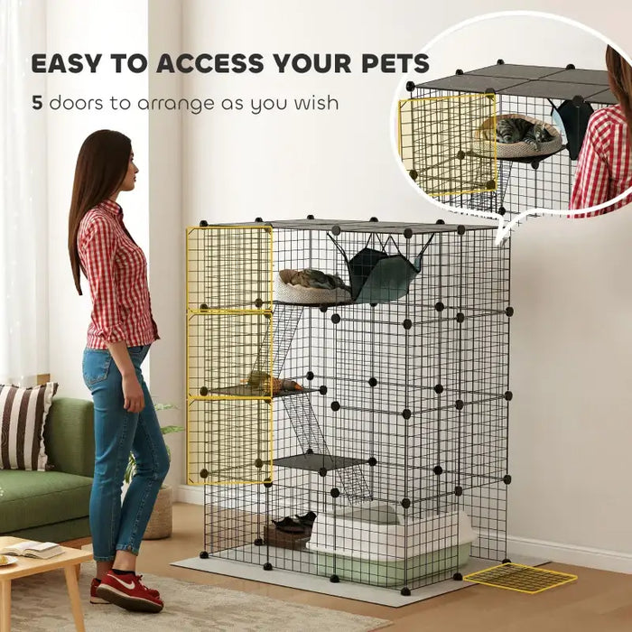 Large Cat Cage – 4-Tier Indoor Catio - Platforms, Ramps and Hammock | Customisable PAWHUT - Little and Giant Explorers PawHut