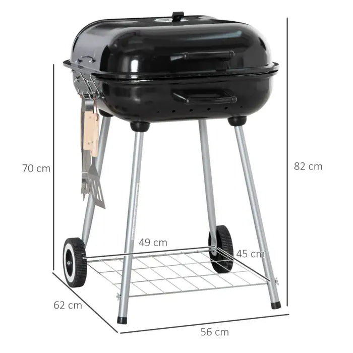 Large Charcoal Barbecue Grill | 53cm Cooking Area with Wheels, Lid and Utensils OUTSUNNY - Little and Giant Explorers Outsunny