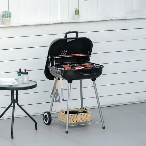 Large Charcoal Barbecue Grill | 53cm Cooking Area with Wheels, Lid and Utensils OUTSUNNY - Little and Giant Explorers Outsunny