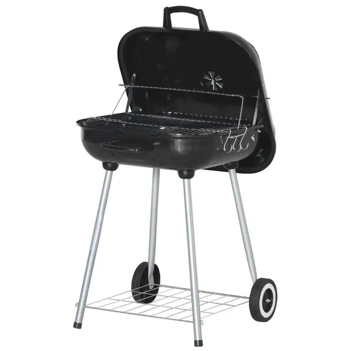 Large Charcoal Barbecue Grill | 53cm Cooking Area with Wheels, Lid and Utensils OUTSUNNY - Little and Giant Explorers Outsunny