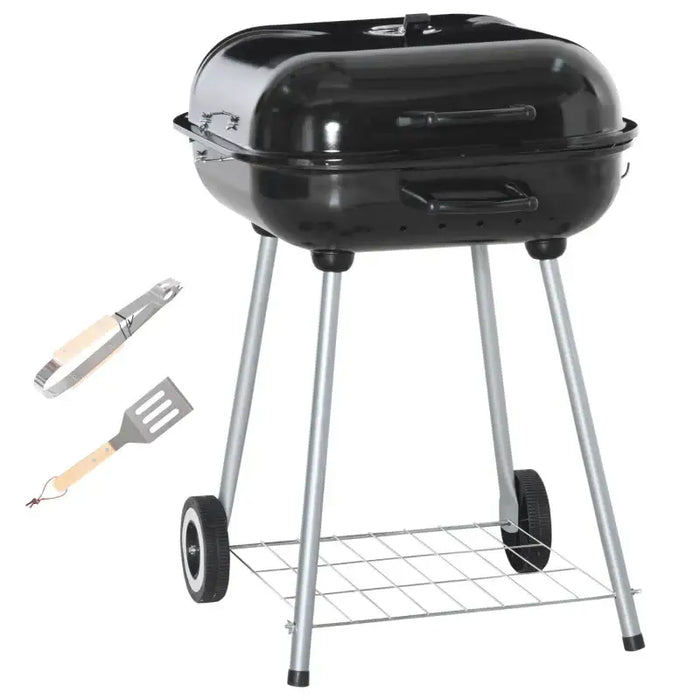 Large Charcoal Barbecue Grill | 53cm Cooking Area with Wheels, Lid and Utensils OUTSUNNY - Little and Giant Explorers Outsunny