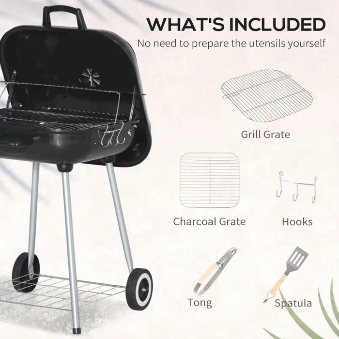 Large Charcoal Barbecue Grill | 53cm Cooking Area with Wheels, Lid and Utensils OUTSUNNY - Little and Giant Explorers Outsunny