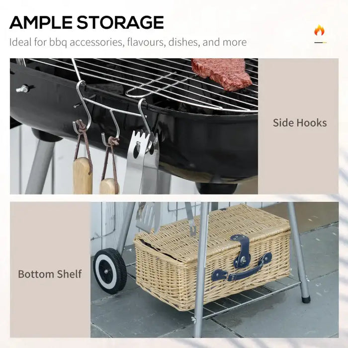 Large Charcoal Barbecue Grill | 53cm Cooking Area with Wheels, Lid and Utensils OUTSUNNY - Little and Giant Explorers Outsunny