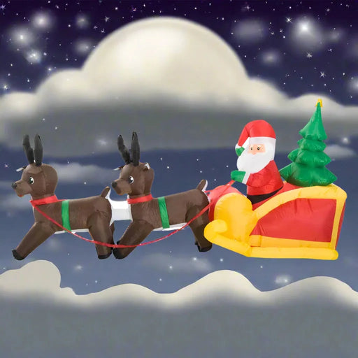 Large Christmas Inflatable with Santa on a Sleigh and Reindeers - Little and Giant Explorers HOMCOM