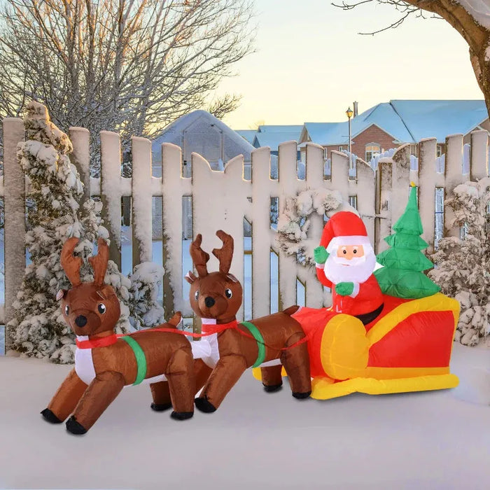 Large Christmas Inflatable with Santa on a Sleigh and Reindeers - Little and Giant Explorers HOMCOM