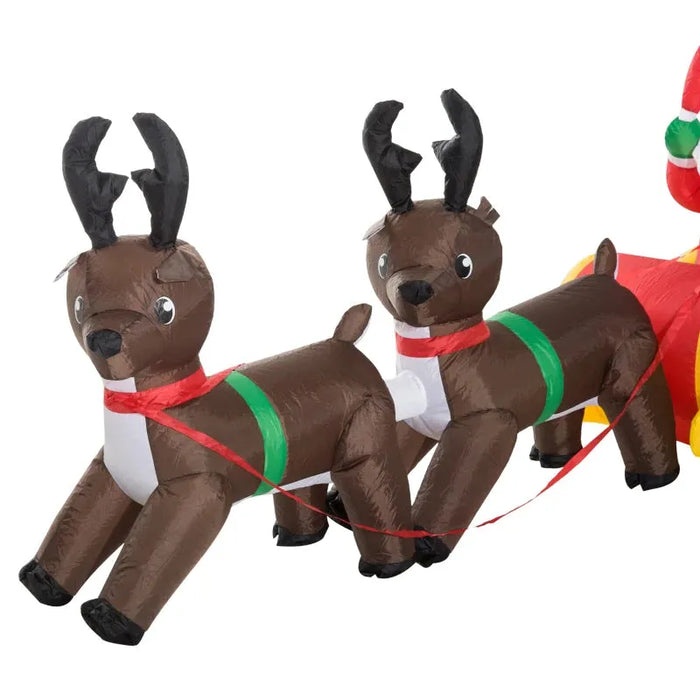 Large Christmas Inflatable with Santa on a Sleigh and Reindeers - Little and Giant Explorers HOMCOM