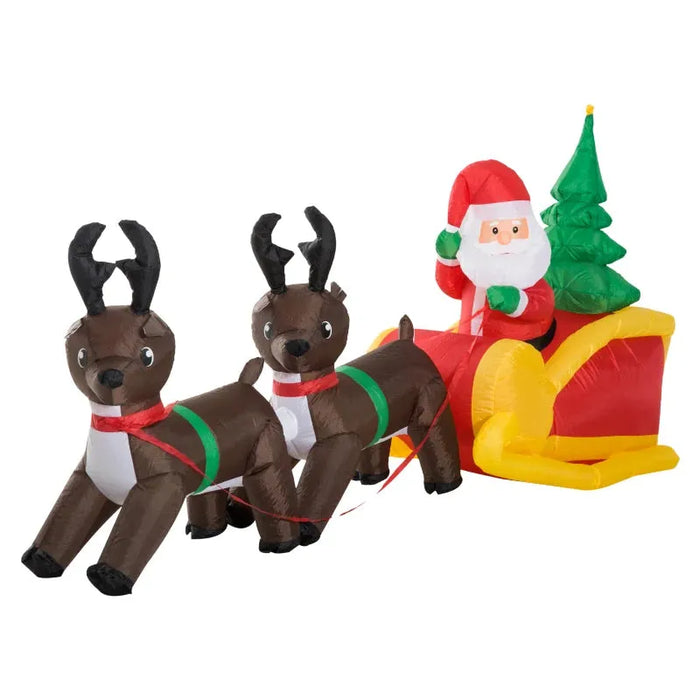 Large Christmas Inflatable with Santa on a Sleigh and Reindeers - Little and Giant Explorers HOMCOM