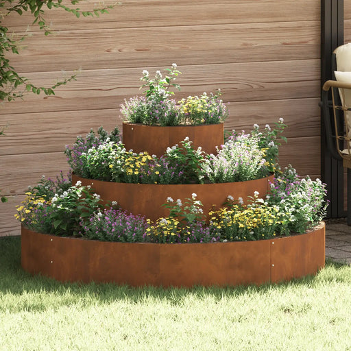 Large Cylindrical Metal Planter Weathering Steel | Brown Rustic Weathered Finish - Little and Giant Explorers vidaXL