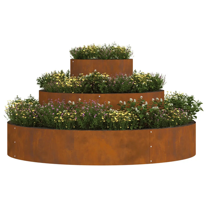 Large Cylindrical Metal Planter Weathering Steel | Brown Rustic Weathered Finish - Little and Giant Explorers vidaXL